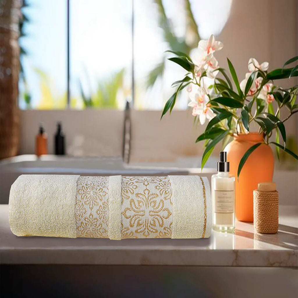 Cream Flower Bath Towel