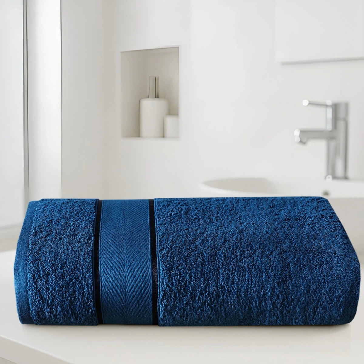 100% Cotton Bath Towel – Blue Chevron, 1 Pc, 600 GSM, Soft, Absorbent & Durable - Lotus
