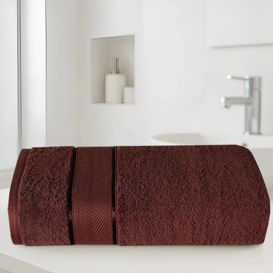 100% Cotton Bath Towel – Chocolate Chevron, 1 Pc, 600 GSM, Soft, Absorbent & Durable - Lotus