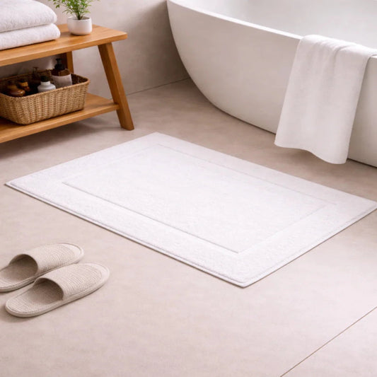 100% Cotton Export Quality Bath Mat – White, 1 Pc, 800 GSM, Soft, Absorbent & Durable - Lotus