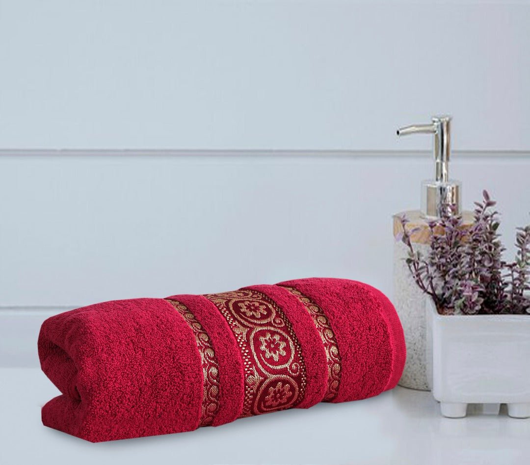 100% Cotton Jacquard Bath Towel – Maroon Circle, 1 Pc, 500 GSM, Soft, Absorbent & Durable - Lotus