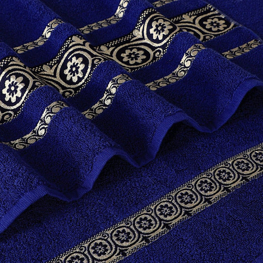100% Cotton Jacquard Bath Towel – Navy Circle, 1 Pc, 500 GSM, Soft, Absorbent & Durable - Lotus