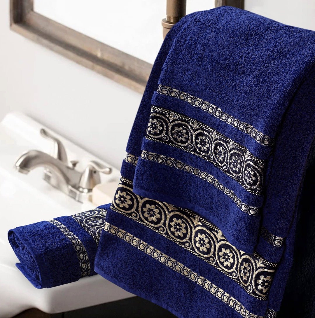 100% Cotton Jacquard Bath Towel – Navy Circle, 1 Pc, 500 GSM, Soft, Absorbent & Durable - Lotus