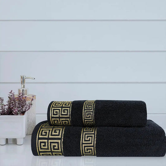 100% Cotton Jacquard Towel Set – Black Versatile, 2 Pc, 500 GSM, Soft, Absorbent & Durable - Lotus