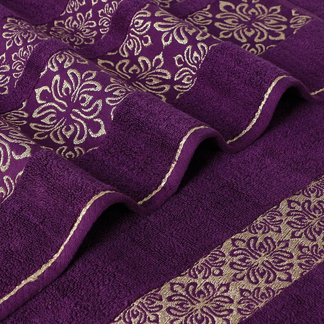 100% Cotton Jacquard Towel Set – Magenta Flower, 3 Pc, 500 GSM, Soft, Absorbent & Durable - Lotus