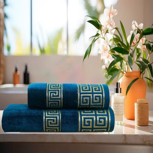 100% Cotton Jacquard Towel Set – Teal Versatile, 2 Pc, 500 GSM, Soft, Absorbent & Durable - Lotus