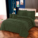 Zigzag Pleated Duvet Cover 8 Pcs Set Olive Green Pinstripe-40276 RFS