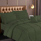Square Pleated Quilt Cover Set Olive Green Pinstripe-40275 RFS