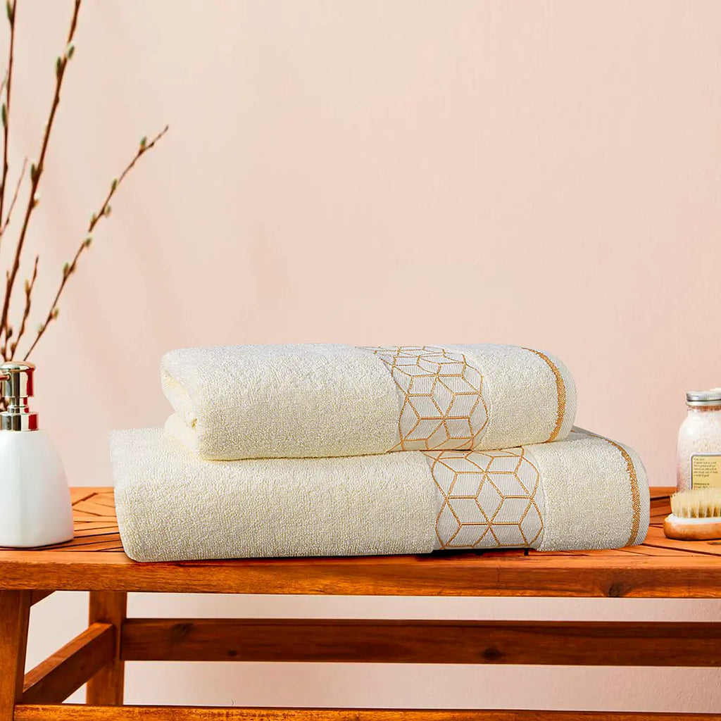 Cream Diamond - 2-Pcs Jacquard Towel Set