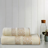 Cream Flower - 2-Pcs Jacquard Towel Set