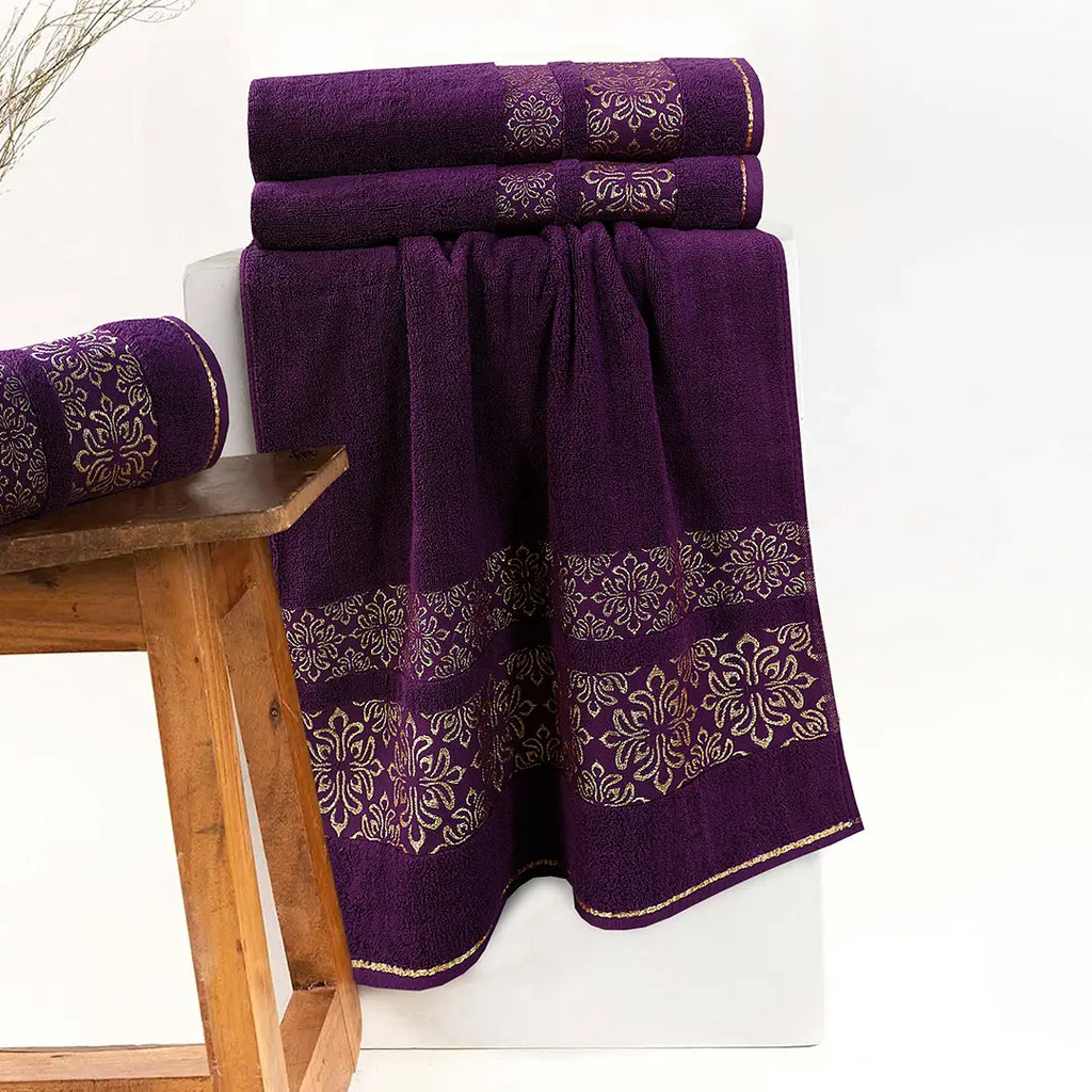 Magenta Flower - 2-Pcs Jacquard Towel Set