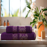 Magenta Flower - 2-Pcs Jacquard Towel Set