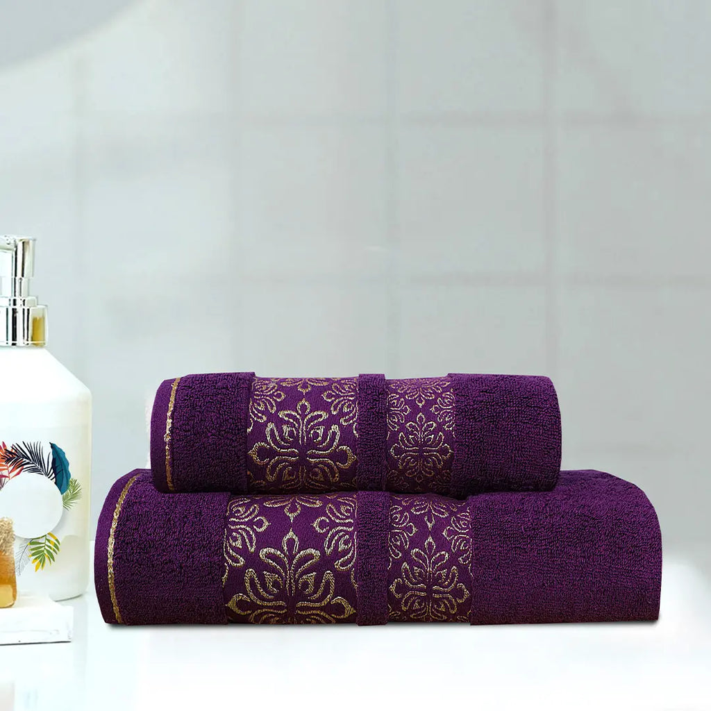 Magenta Flower - 2-Pcs Jacquard Towel Set