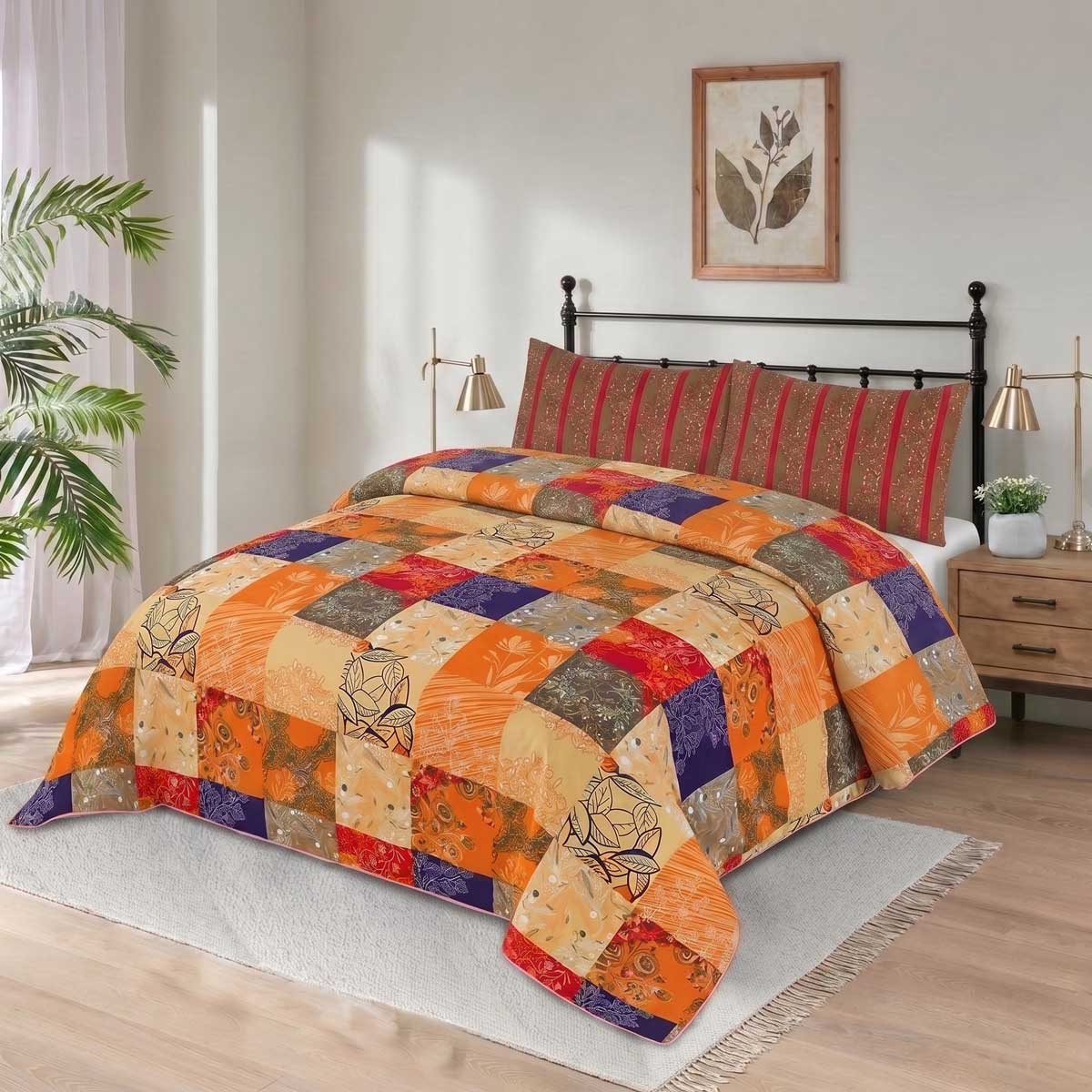 2 Pcs Single Size Cotton Mix Bedsheet - Autumn Patch Delight