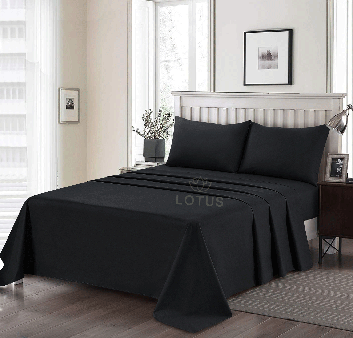 Ultra Soft Bed Sheet Set Black King Size 3 Pc Lotus ultra-soft-bed-sheet-set-black-king-size-3-pc-lotus