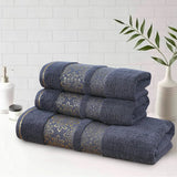 3-Pcs Towel Set Flower Gray-559