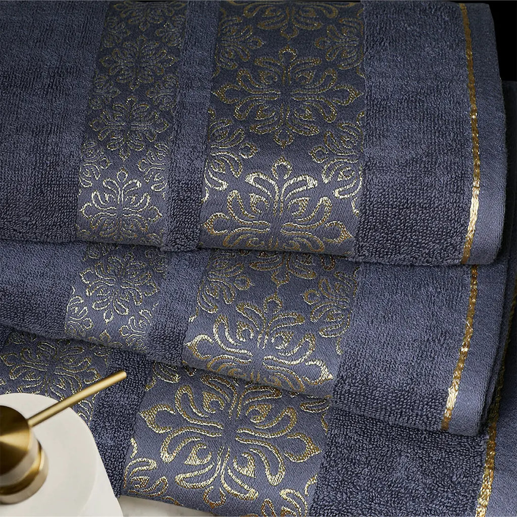 Gray Flower - 3-Pcs Jacquard Towel Set