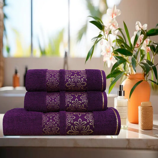 Magenta Flower - 3-Pcs Jacquard Towel Set