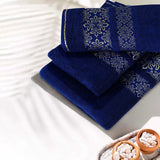 3-Pcs Towel Set Flower Navy-574