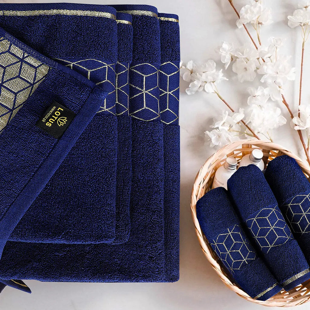 Navy Diamond - 3-Pcs Jacquard Towel Set