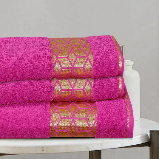 3 - Pcs Towel Set 3D Fuchsia - 473 - Lotus