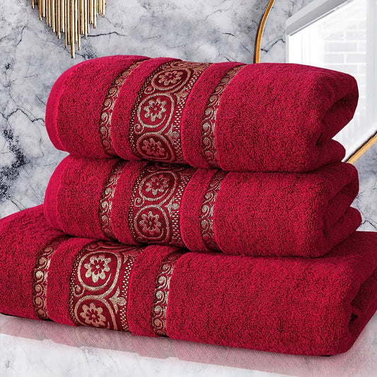 3 - Pcs Towel Set Circle Maroon - 598 - Lotus