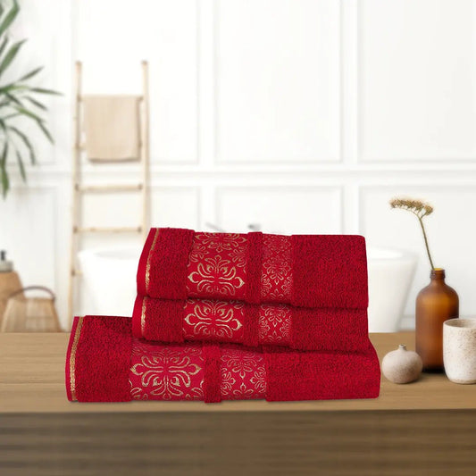 3 - Pcs Towel Set Flower Red - 480 - Lotus