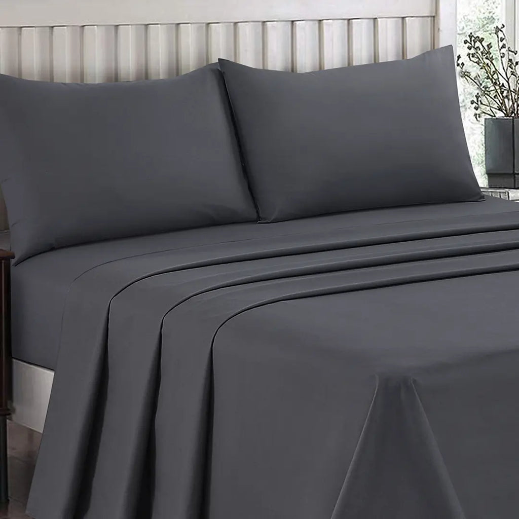 Plain Dyed Bed Sheet Set Gray King-30289 RFS