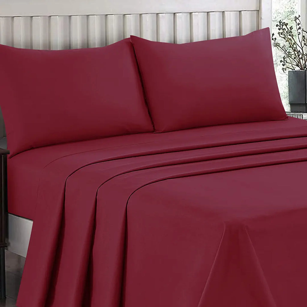 Plain Dyed Bed Sheet Set Maroon King-30295 RFS