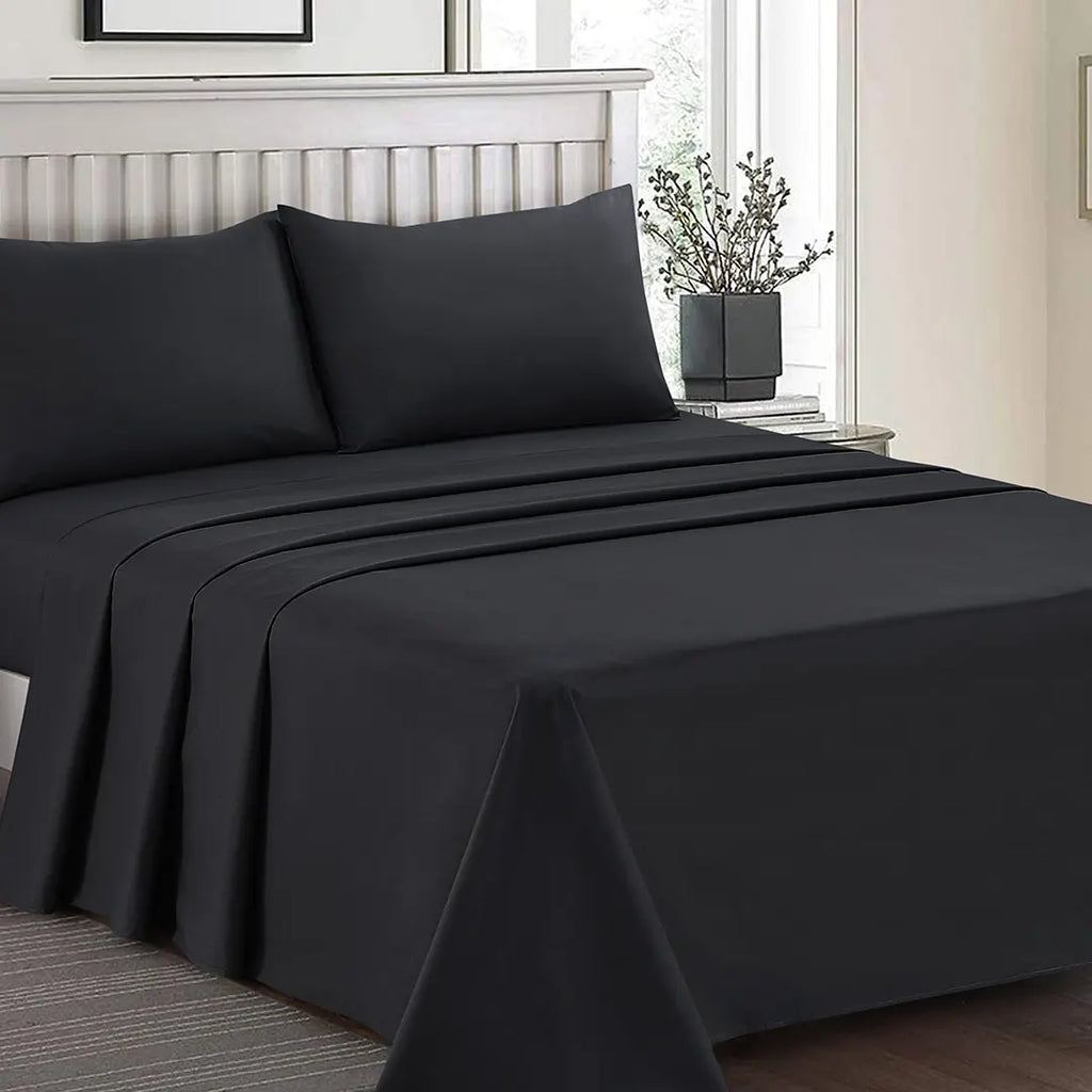 Plain Dyed Bed Sheet Set Black King-30296 RFS