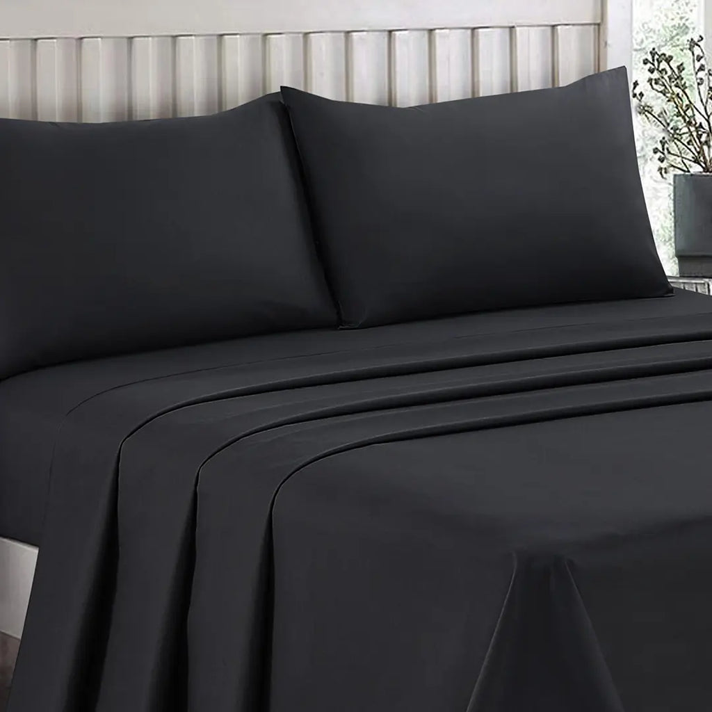 Plain Dyed Bed Sheet Set Black King-30296 RFS