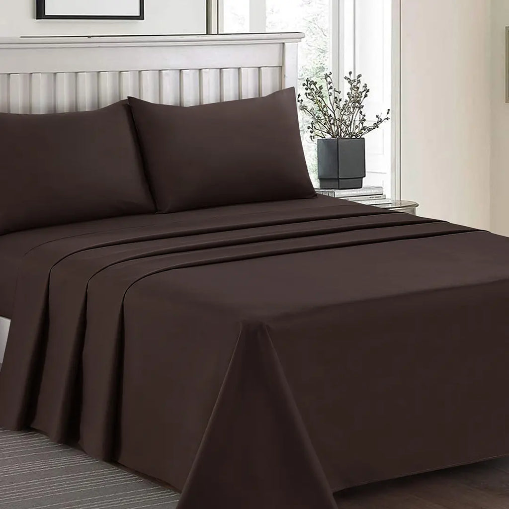 Plain Dyed Bed Sheet Set Brown King-30297 RFS