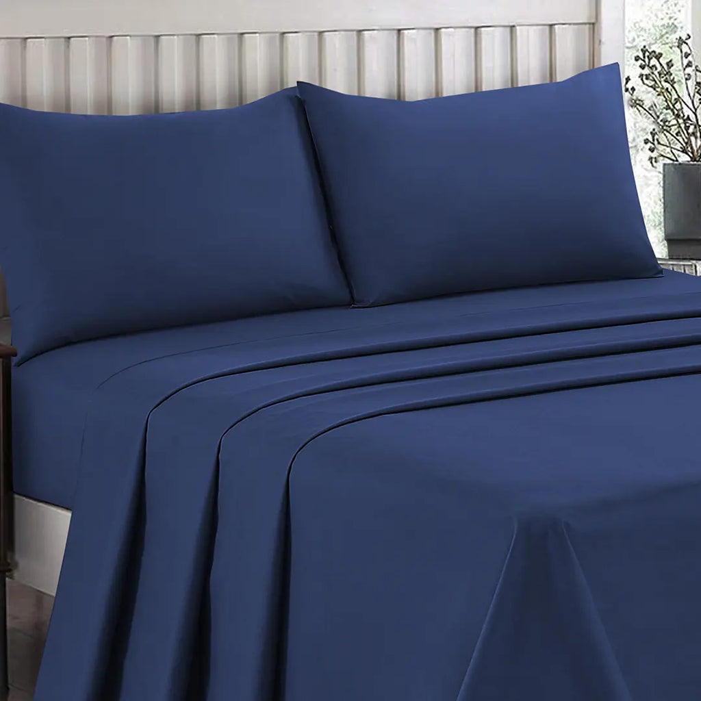 Plain Dyed Bed Sheet Set Navy King-30298 RFS