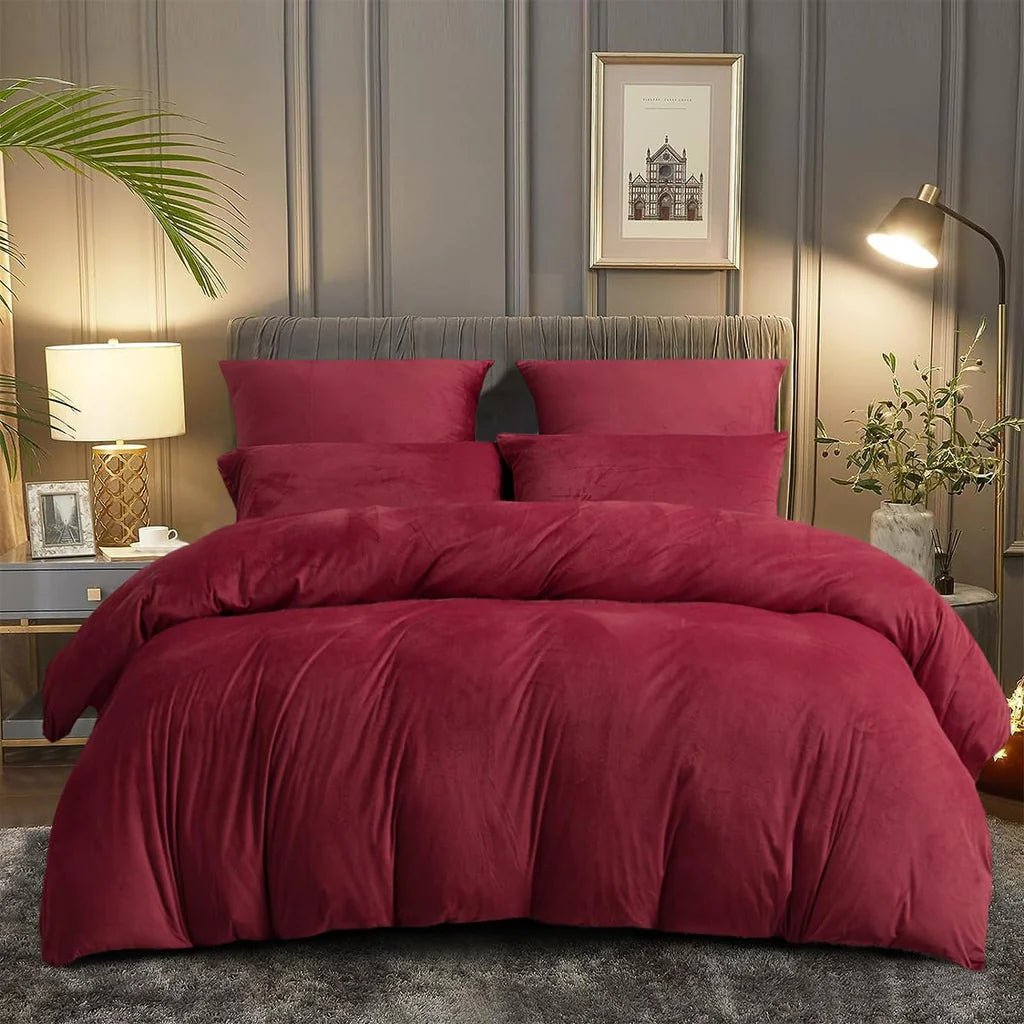 8 Pcs Velvet Quilt Cover Set Maroon RFS - 40286 - Lotus
