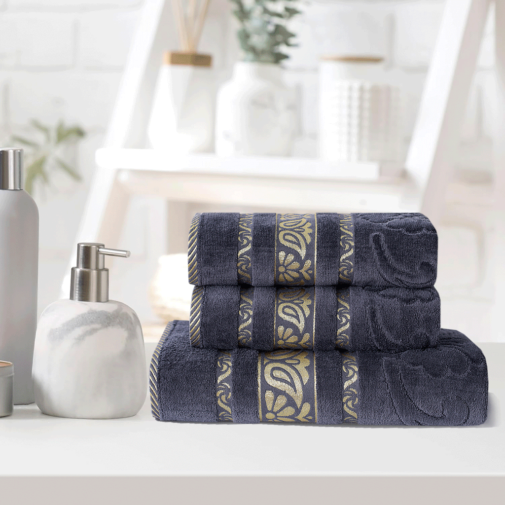 Gray Imperial Leaf - 3-Pcs Jacquard Towel Set