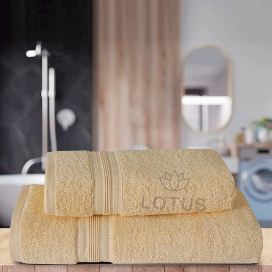 100% Cotton Jacquard Bath Towel Set – Cream V Stripe, 2 Pc, 500 GSM, Soft, Absorbent & Durable