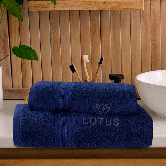 100% Cotton Jacquard Bath Towel Set – Navy V Stripe, 2 Pc, 500 GSM, Soft, Absorbent & Durable