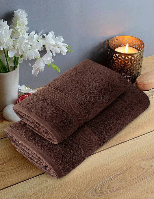 100% Cotton Jacquard Bath Towel Set – Chocolate V Stripe, 2 Pc, 500 GSM, Soft, Absorbent & Durable