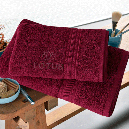 100% Cotton Jacquard Bath Towel Set – Maroon V Stripe, 2 Pc, 500 GSM, Soft, Absorbent & Durable