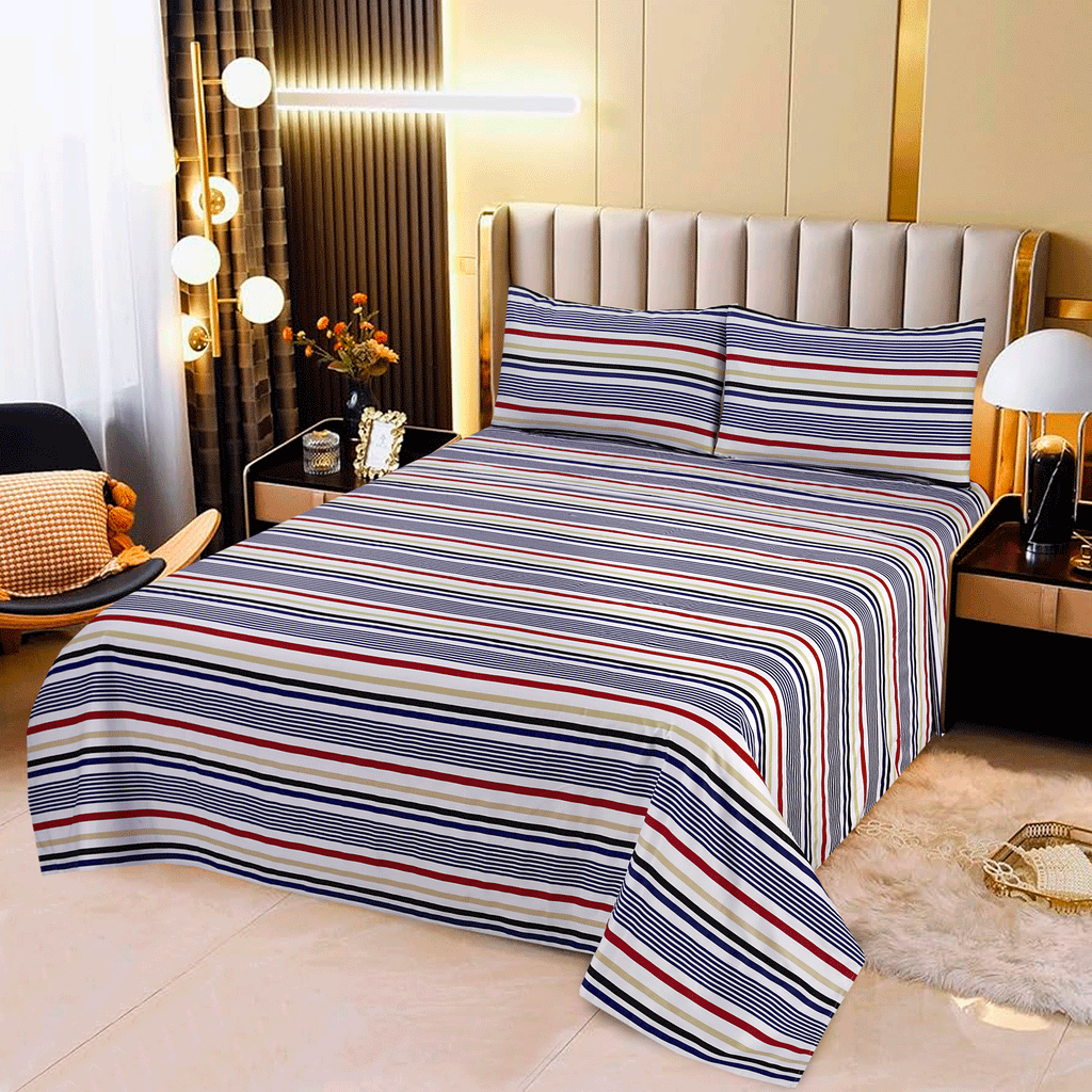 Micro Fiber Bed Sheet Multi Stripe King-30313
