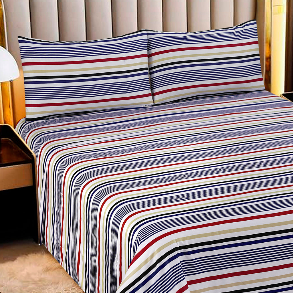 Micro Fiber Bed Sheet Multi Stripe King-30313