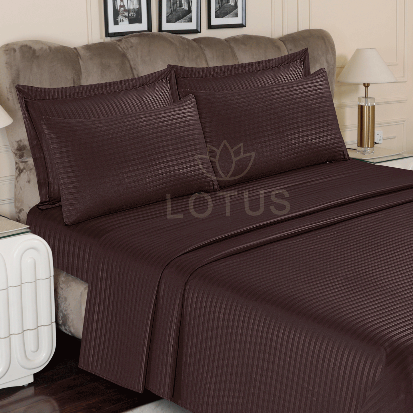 Ultra Soft Bed Sheet Set – Chocolate Stripe, King Size, 3 Pc