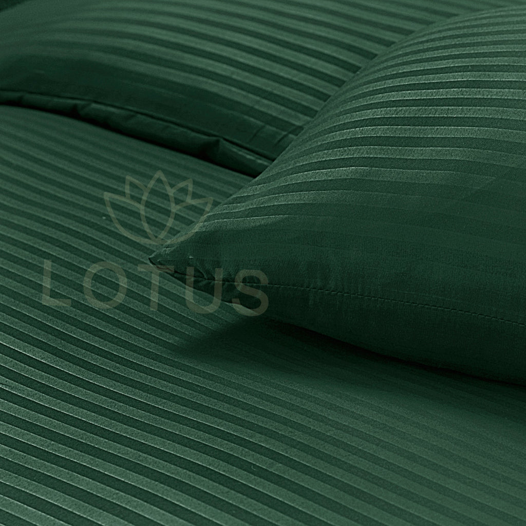 Green Stripe Sateen - Bed Sheet Set King