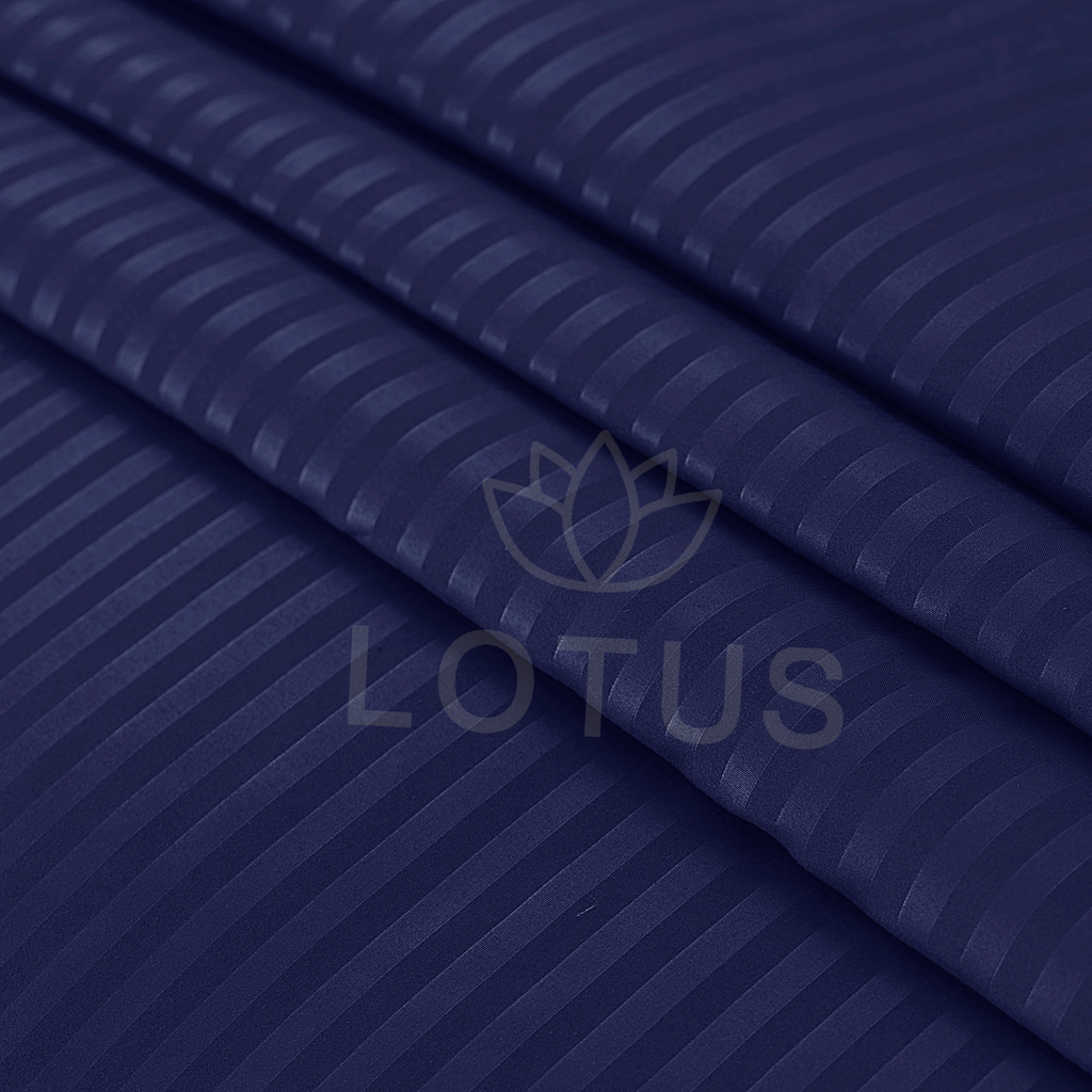 Navy Blue Stripe Sateen - Fitted Sheet Set King