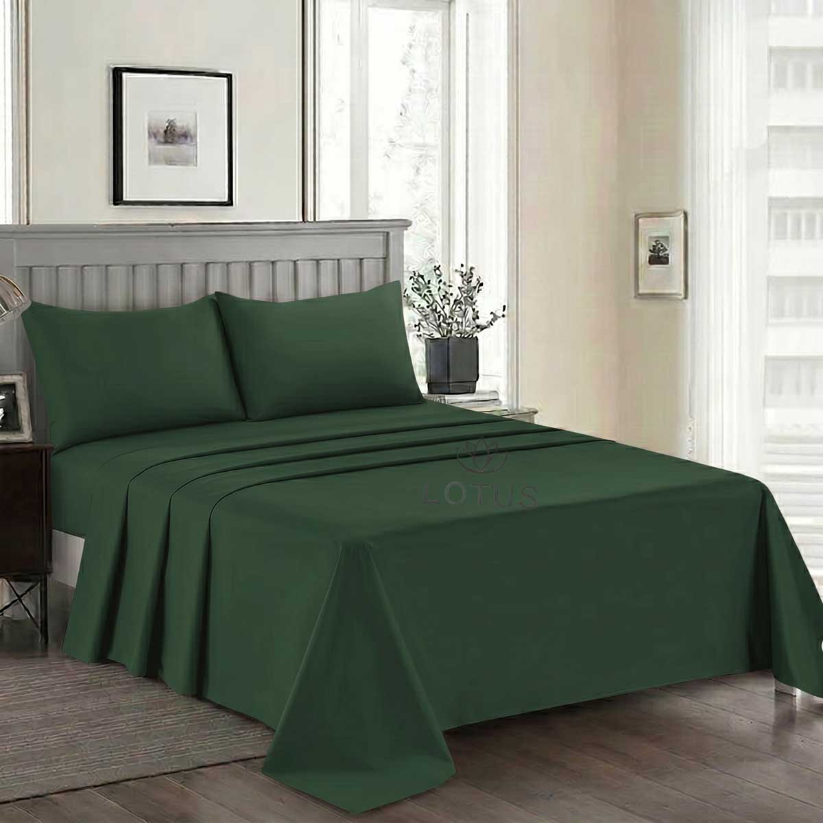 3 Pcs King Size Easy Care Dyed Bedsheet - Green (Limited Stock)