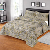 Poly Cotton Bed Sheet Gray Golden Flowers-30108