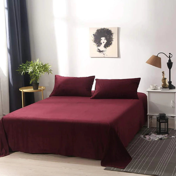 Velvet Bed Sheet Set Maroon King RFS-30327