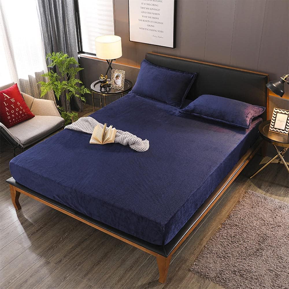 Velvet Fitted Bed Sheet Set Navy King RFS-30341