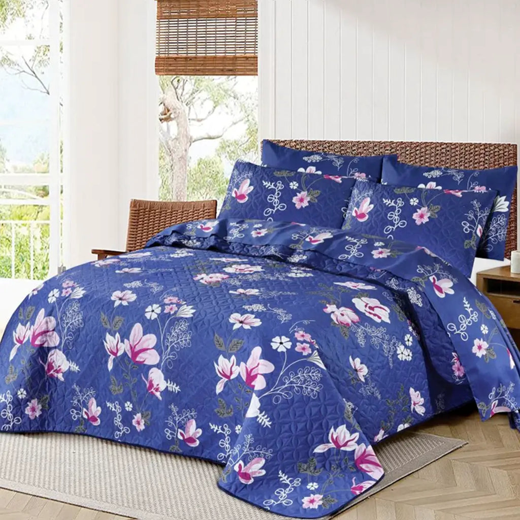 Ultrasonic Micro Fiber Bed Spread Navy Floral-30310