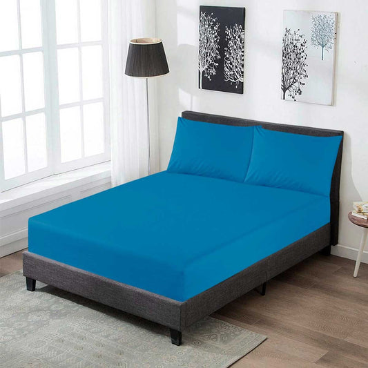 2 Pcs Single Size Easy Care Dyed Fitted Sheet - Methyl Blue